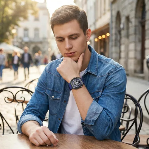 Vista 3 de SMAEL Watches for Men Unique Square Blue Wristwatch with Digital Analog Dual Time Display Countdown Stopwatch Punk Cool Design 5ATM Waterproof 8116