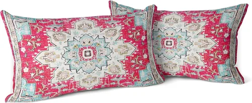 Vista 7 de Snycler Fundas de almohada boho 16x16 pulgadas juego de 2, almohadas de estilo boho para sofá en azul marino, rojo, geométrico, floral, decorativas