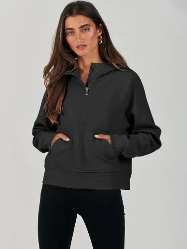 Vista 3 de ANRABESS Half Zip Sweatshirts Cropped Hoodies Fleece Womens Quarter Zip Up Pullover Sweaters Fall Outfits 2023 Winter Clothes