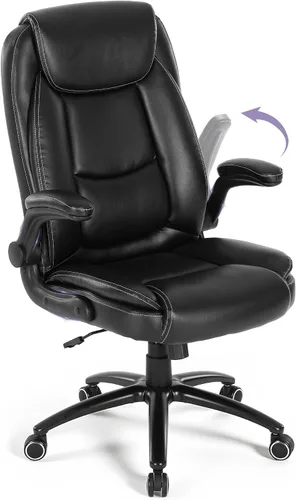 Vista 14 de MALOL Silla de oficina ergonómica de piel sintética, altura ajustable y tensión de inclinación, asiento acolchado de 300 libras de grosor, silla