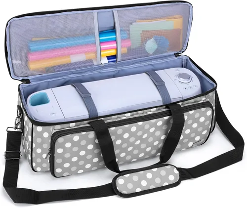 Vista 2 de LUXJA Bolsa de transporte para máquinas troqueladoras Cricut y suministros, puntos grises Bolsa de mano con patas de goma compatible con Cricut