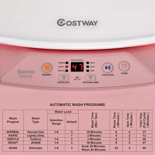 Vista 6 de COSTWAY Lavadora Portátil, Capacidad de 8 Libras, Bomba de Drenaje Integrada, Lavadora Compacta de Lavandería con 6 Programas, 6 Niveles de Agua