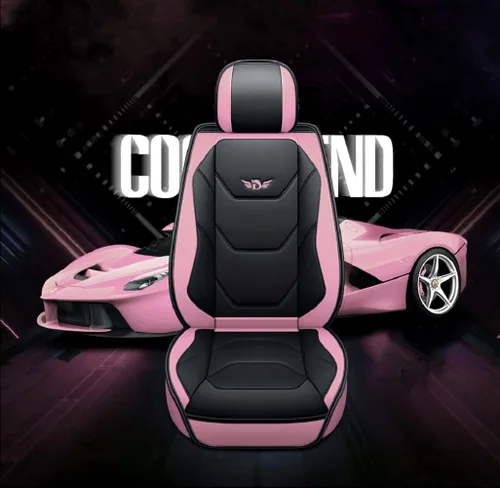 Vista 6 de Juego completo de fundas de asiento de coche de piel sintética de lujo para 5 asientos, ajuste universal (BK-rosa)