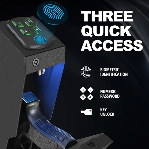 Vista 2 de Caja fuerte biométrica para pistolas para mesita de noche, escritorio, junto a la cama, pared, camión - Caja fuerte oculta con apertura automática