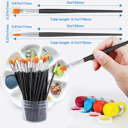 Vista 5 de AROIC Pinceles de Pintura Pequeños al Por Mayor, 110 Piezas de Pinceles de Pelo de Nailon Negro con Juego de Pinceles de Pintura Acrílica de Punta