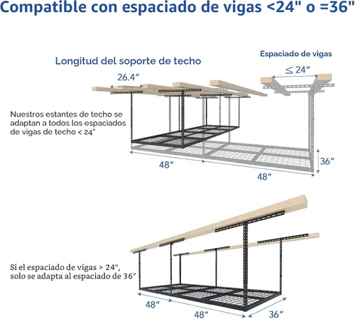 Vista 5 de FLEXIMOUNTS Estante de almacenamiento de techo de garaje de 3x8, sistema de organización de garaje ajustable, metal resistente, capacidad