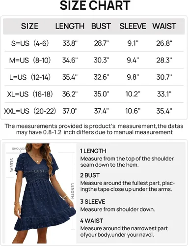 Vista 6 de TECREW Vestido corto de verano con cuello en V y manga corta fruncida para mujer