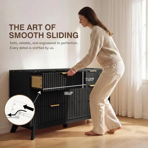 Vista 5 de JUMMICO Cómoda acanalada negra para dormitorio, 47.2 pulgadas de ancho