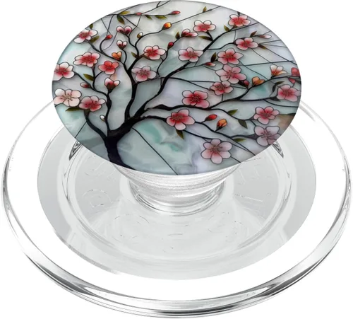 Vista 8 de vidrieras de color agua flores de cerezo PopSockets intercambiables PopGrip