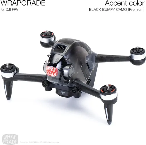 Vista 2 de WRAPGRADE Piel compatible con DJI FPV Color de acento (negro Bumpy CAMO)