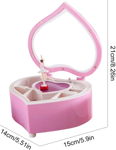 Vista 2 de Naysku Caja de joyería musical Caja de joyería musical de corazón, caja de joyería para niñas, caja de música para niños, caja de joyería musical