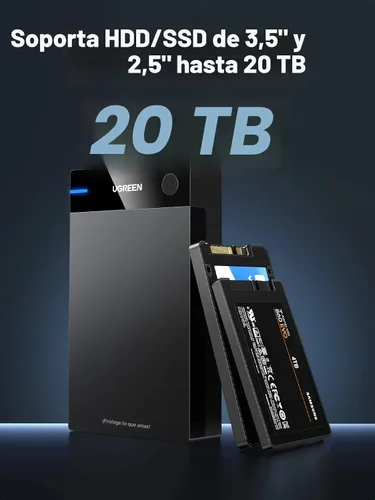 Vista 2 de UGREEN Caja de Disco Duro Externo para SSD HDD SATA de 3.5 2.5 Pulgadas USB 3.0 a SATA III Caja de Disco Duro con Adaptador de Corriente UASP 12V