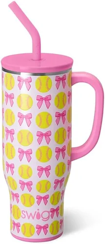 Vista 40 de Swig Life - Taza Mega de 40 onzas, Taza de 40 oz con asa, apta para vasos, apta para lavavajillas, taza aislada extra grande, acero inoxidable