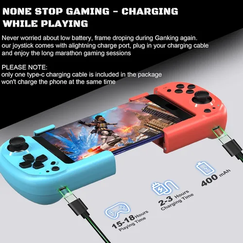 Vista 5 de Megadream Control de juegos Gamepad para iPhone iOS Android (azul+rojo)
