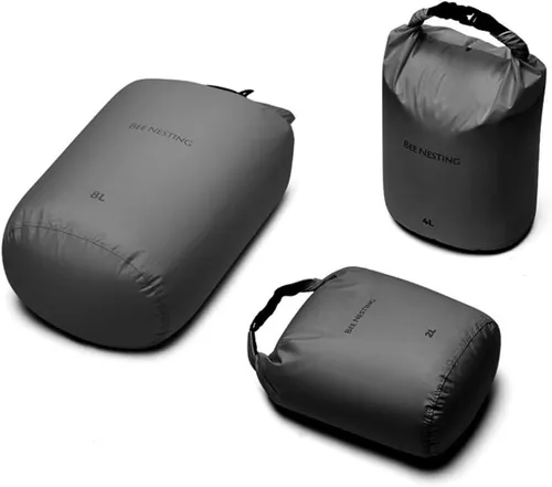 Vista 30 de Bee Nesting Juego de bolsas secas ultraligeras para mochileros, saco seco impermeable para camping, senderismo, motocicleta, saco de cosas ligeras