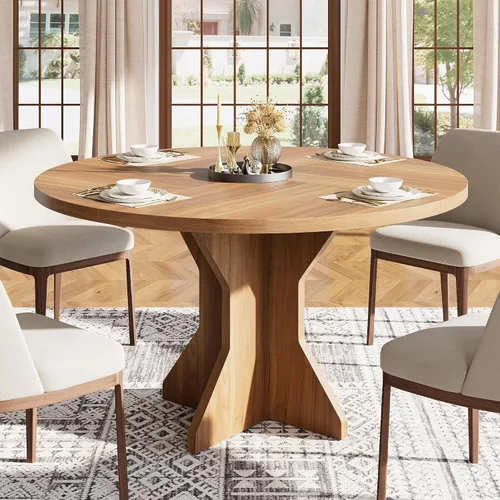 Vista 17 de Mesa de comedor redonda Garvee de 47" para 4-6 personas - Mesa de cocina circular con base de pedestal resistente, mueble de comedor para ahorrar