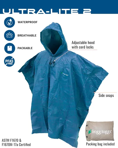 Vista 2 de FROGG TOGGS Ultra-lite2 - Poncho de lluvia impermeable, transpirable, tamaños para adultos y jóvenes