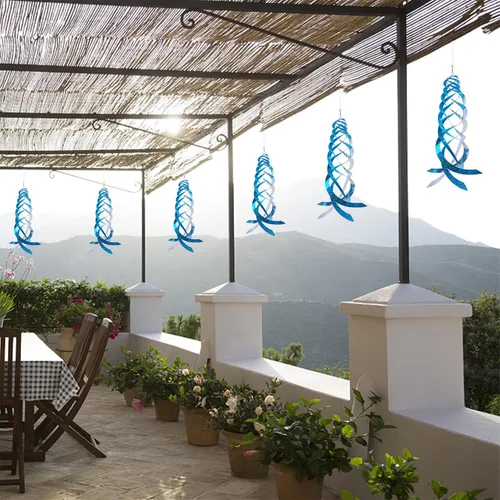 Vista 6 de Hausse Reflectores espirales repelentes de pájaros azules de Mylar giratorios, dispositivo reflectante colgante para disuadir aves, decorativo