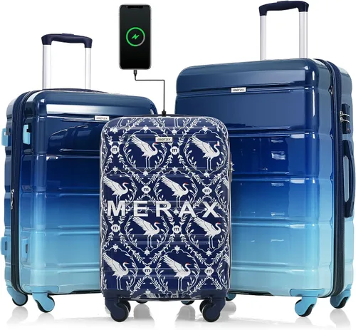 Vista 78 de Merax 3 piezas expandible ABS Hardshell equipaje Sets Spinner Wheel Maleta TSA Lock Suit Case, Apertura frontal negra, Juego de 2 piezas, Maleta