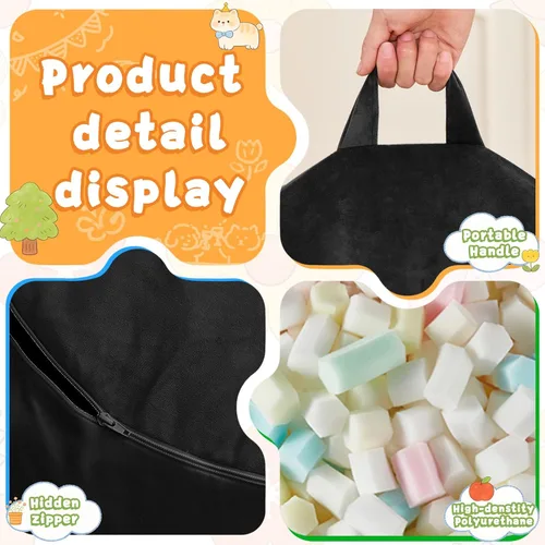 Vista 4 de Puf para niños – Silla redonda de espuma viscoelástica de 2.5 pies – Sofá puff para niños y adolescentes con funda de microfibra suave – Sofá