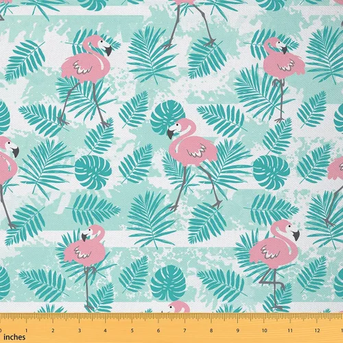 Vista 6 de Tela de Flores Primaverales por Yarda para Sofás, Tela Decorativa de Florales de Pueblo Pájaros Mariposas, Tela de Patrón de Jardín Acuarela