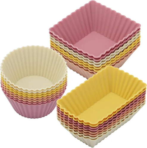 Vista 11 de Paquete de 24 moldes de silicona para magdalenas, moldes reutilizables para cupcakes para hornear, divisores Bento de 3 formas para lonchera Colorido