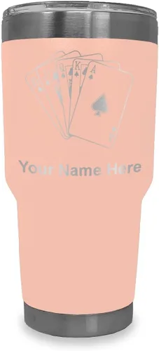 Vista 28 de LaserGram Vaso aislado al vacío de 20 onzas, tarjetas de póquer Royal Flush con grabado personalizado incluido (negro)