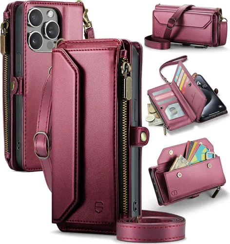 Vista 16 de Strapurs - Funda magnética desmontable para iPhone 15, color negro Compatible with Magsafe, Crossbody Wrist Strap, RFID Blocking 9-Card Holder
