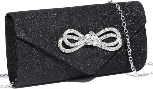 Vista 14 de Bolso de noche para mujer, con lazo de cristal brillante, con solapa, bolso de mano para mujer, boda, fiesta, baile de graduación