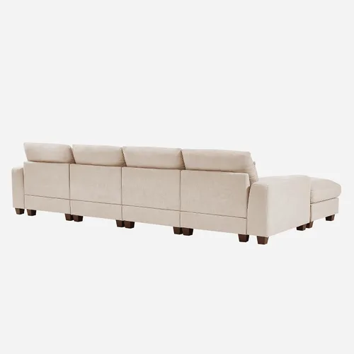 Vista 9 de U Style - Sofá modular grande en forma de L relleno de plumas, sofá convertible con diván reversible para sala de estar (beige)