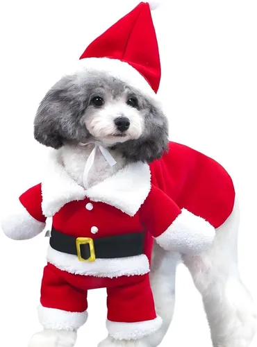 Vista 4 de NACOCO Disfraces de Navidad para Mascotas Traje de Perro con Gorra Traje de Papá Noel Sudaderas con Capucha para Perros Disfraces de Navidad