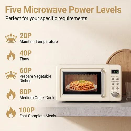 Vista 5 de Moccha Retro - Horno microondas para encimera, pantalla LED, 0.7 pies Crema