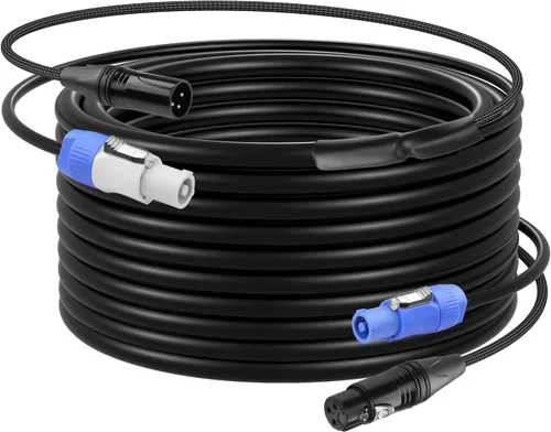 Vista 11 de CERRXIAN Cable de extensión PowerCon y DMX de 3.2 pies, alimentación de CA de 13 AWG, DMX 3 pines, cables combinados de señal XLR para iluminación