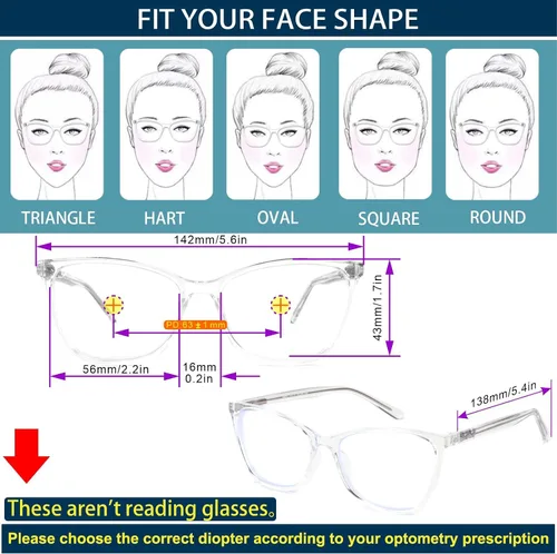 Vista 6 de Gafas de distancia de ojo de gato para mujer, anteojos de conducción cerca de la vista, vidrio transparente para miopía