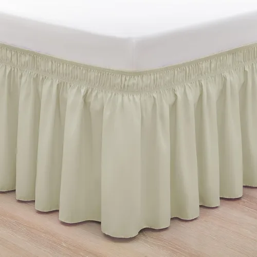 Vista 57 de Falda de cama RIMELA tamaño Queen color verde bebé con caída de 15 pulgadas, falda elástica envolvente, volante que protege contra el polvo