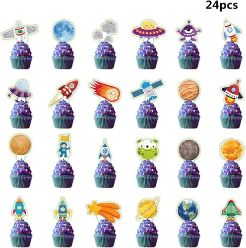 Vista 3 de Juego de 43 piezas de suministros para fiestas del espacio exterior, incluyendo mantel de tela de fondo, cintas metálicas de globos de látex