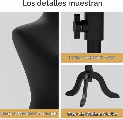 Vista 4 de Bonnlo Maniquí de costura, apto para clavar alfileres, para vestido de mujer, con base de trípode de madera.