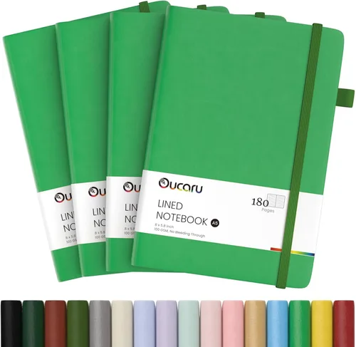 Vista 22 de Oucaru Cuaderno rayado, paquete de 4, 180 páginas, diarios A5 para escribir, papel grueso de 100 GSM, cuadernos pequeños diarios para mujeres