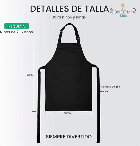 Vista 2 de Delantal para niños, pequeño, 100% algodón con una correa ajustable para adaptarse a todas las edades