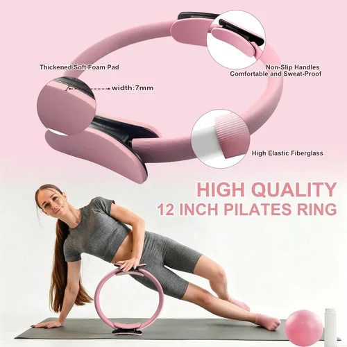 Vista 4 de KANGFITER Pilates Kit with Ankle Weight, Pilates Ring Ball, Resistance Band 11 piezas rosa