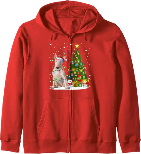 Vista 9 de Lighting Xmas Tree Santa Bull Terrier Dog Christmas Zip Hoodie