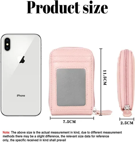 Vista 2 de WITATAOGE Tarjetero de cuero para mujer, pequeño estuche de bloqueo RFID de gran capacidad para tarjetas, Rosa Rojo, A la moda