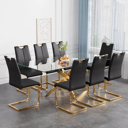 Vista 10 de Juego de mesa de comedor de 36 pulgadas para 4, moderna parte superior cuadrada de vidrio templado, mesa de patas de acero inoxidable con acabado