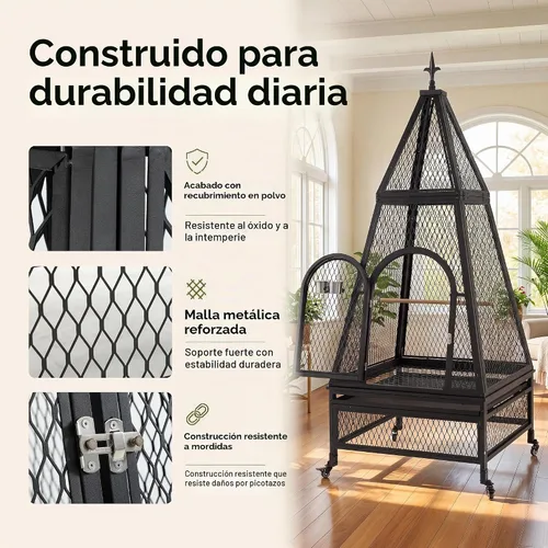 Vista 2 de Jaula piramidal grande para pájaros de 79 pulgadas para loros