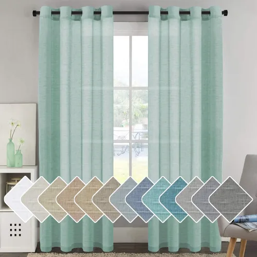 Vista 99 de H.VERSAILTEX Cortinas de lino de mezcla natural para sala de estar/cortinas de lino semitransparentes reductoras de luz de 54 pulgadas de largo