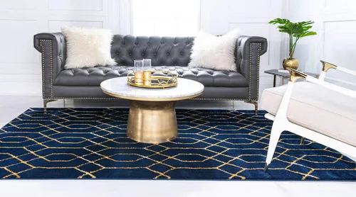 Vista 3 de Marilyn Monroe Glam Collection - Alfombra de área con diseño enrejado (2 x 3 pies, rectangular, azul marino y dorado)