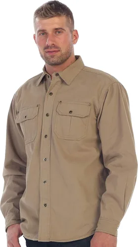 Vista 2 de Gioberti - Chaqueta de camisa de sarga cepillada y suave de 100% algodón con forro de franela para hombre Caqui