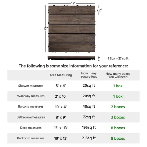 Vista 6 de Yaheetech 44 baldosas de madera de 12 x 12 pulgadas entrelazadas para patio, jardín, balcón, revestimiento de suelo al aire libre para camino junto