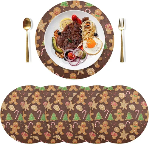 Vista 3 de Gingerbread Men Brown Table Placemats, Heat Resistant Non Slip Washable Table Placemats for Kitchen one sizex1