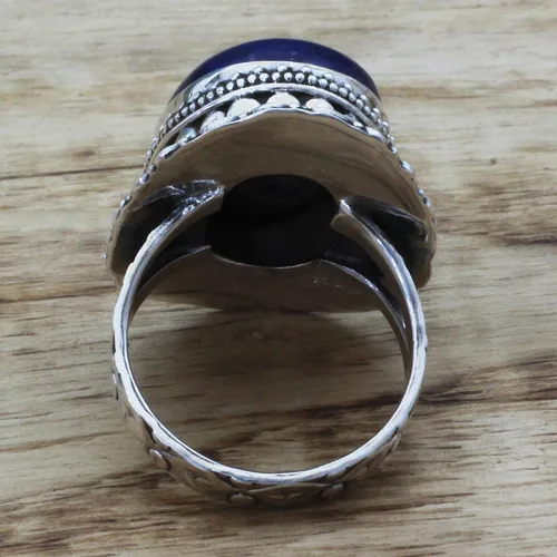 Vista 3 de NOVICA Anillo de cóctel hecho a mano de plata de ley 925 lapislázuli con piedra natal azul de la India 'Swirling Sky